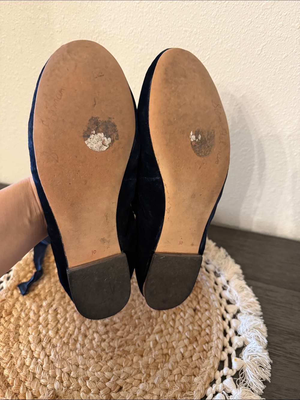 Sam Edelman Navy Blue Velvet Ankle Tie Ballet Flats Size 10 - Picture 7 of 14